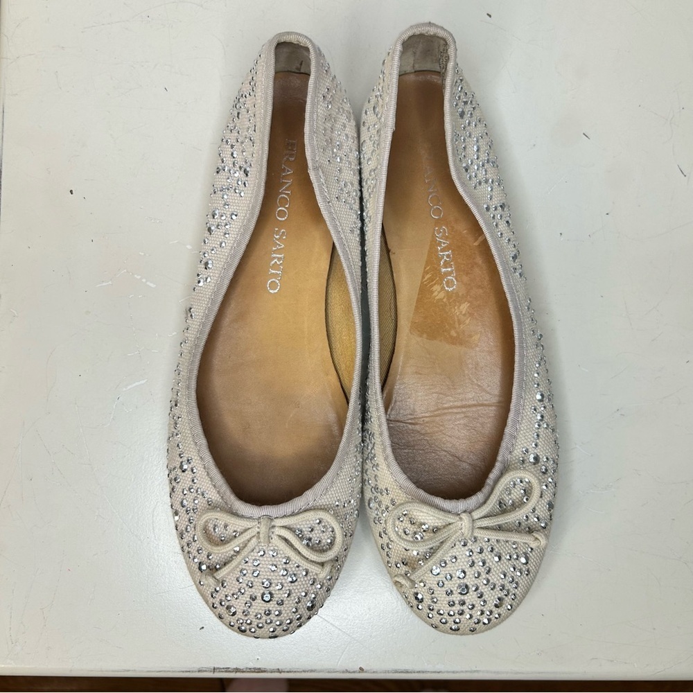 Franco Sarto Embellished Tan Canvas L-Zapp Ballet Flats, Size 7 - Picture 3 of 6
